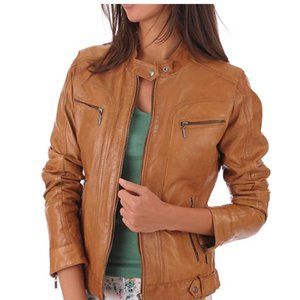 Women's Lambskin Leather Moto Biker Jacket